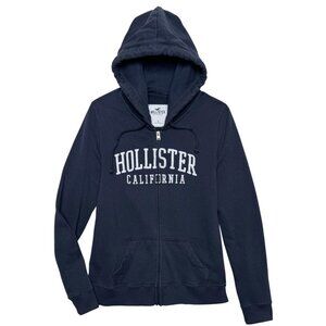 HOLLISTER ZIP UP WOMEN'S FLEECE NAVY HOODIE CLASSIC CALIFORNIA SURFER PREPPY SML